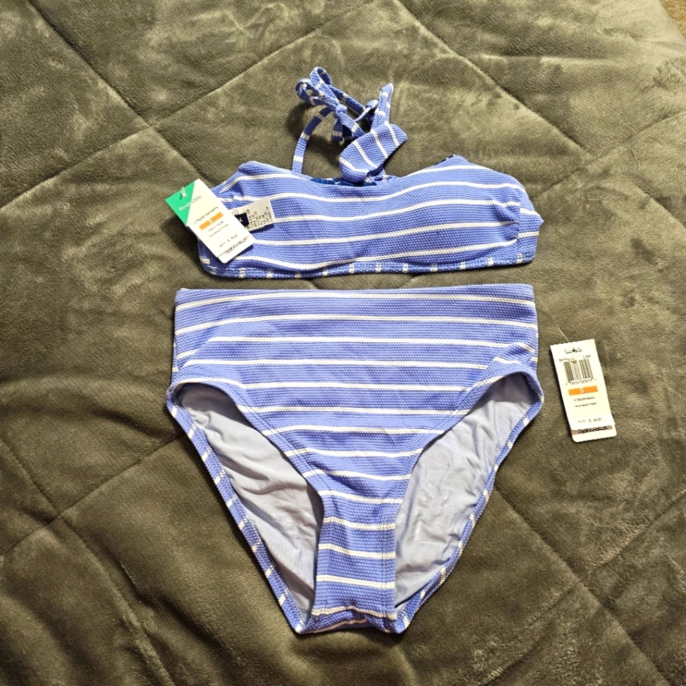 Blue and White Striped Bikini Set